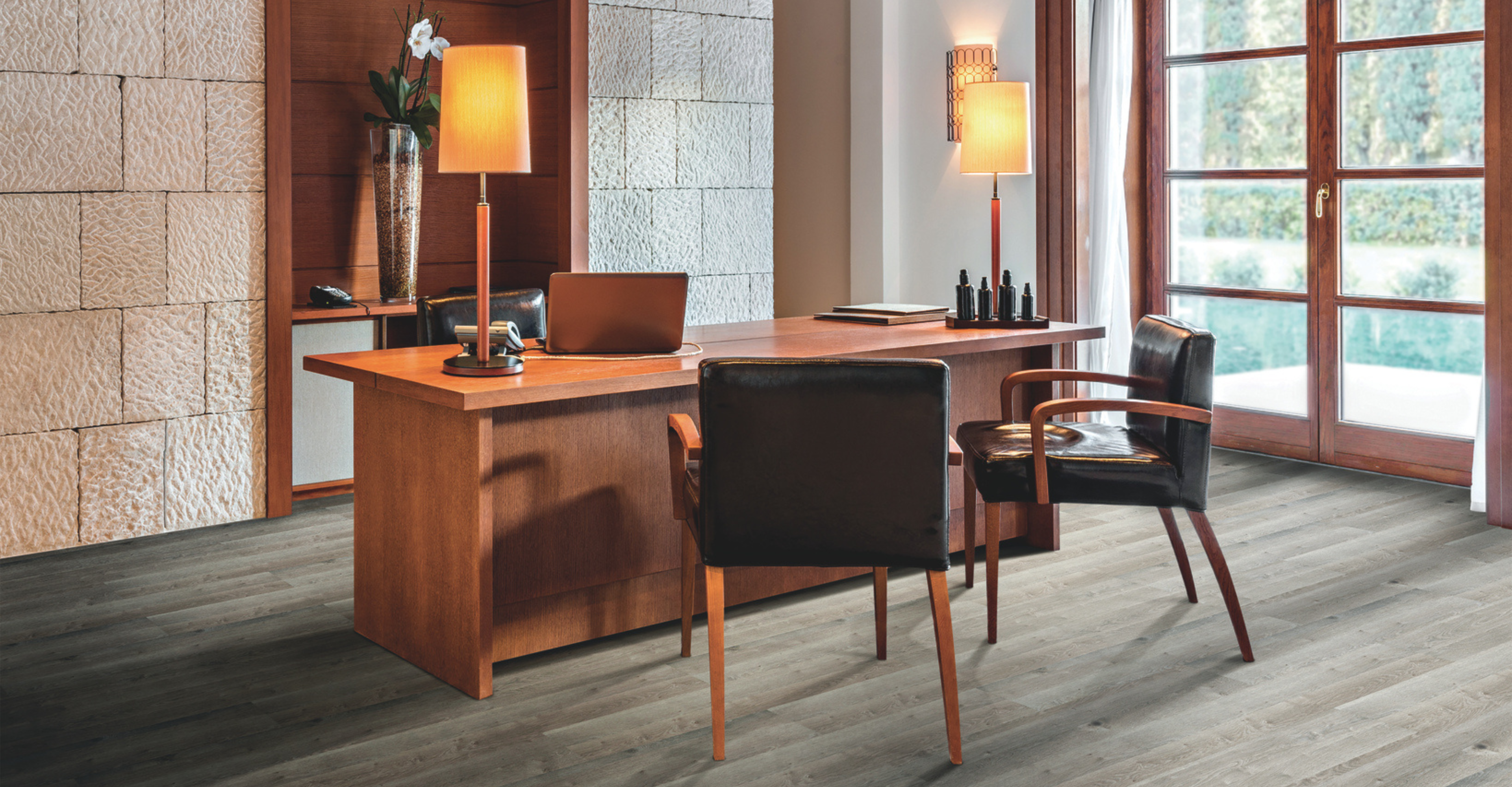 wood-look luxury vinyl flooring in an office